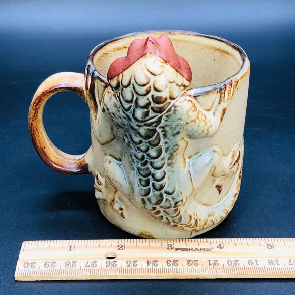 Vintage 70s UCTCI Anthropomorphic Lizard Mug, Japan Redware Pottery Coffee Cup - Picture 11 of 12